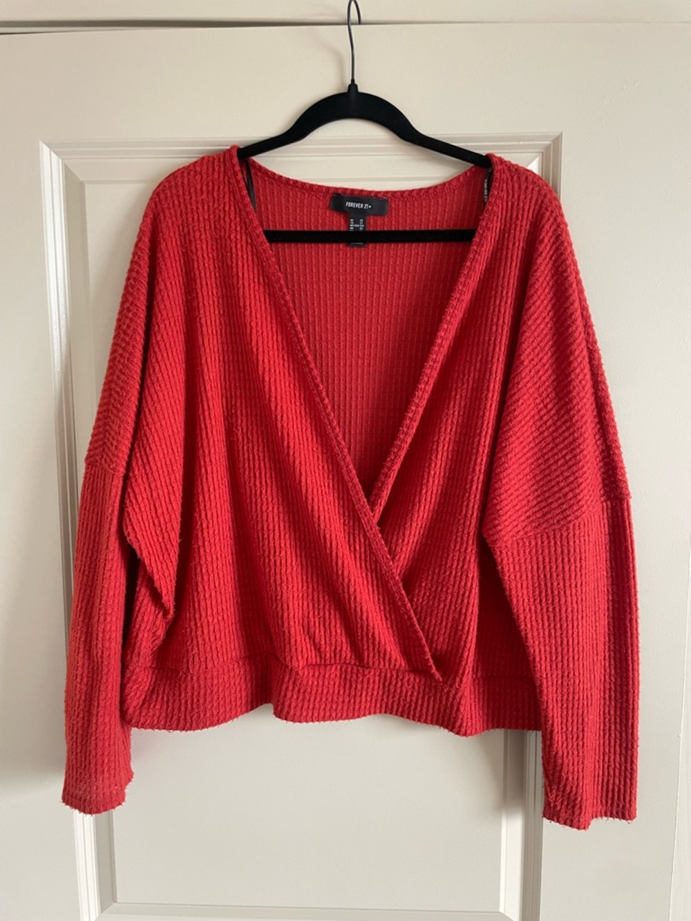 Forever 21 Coral Red V-Neck Wrap Ribbed Sweater